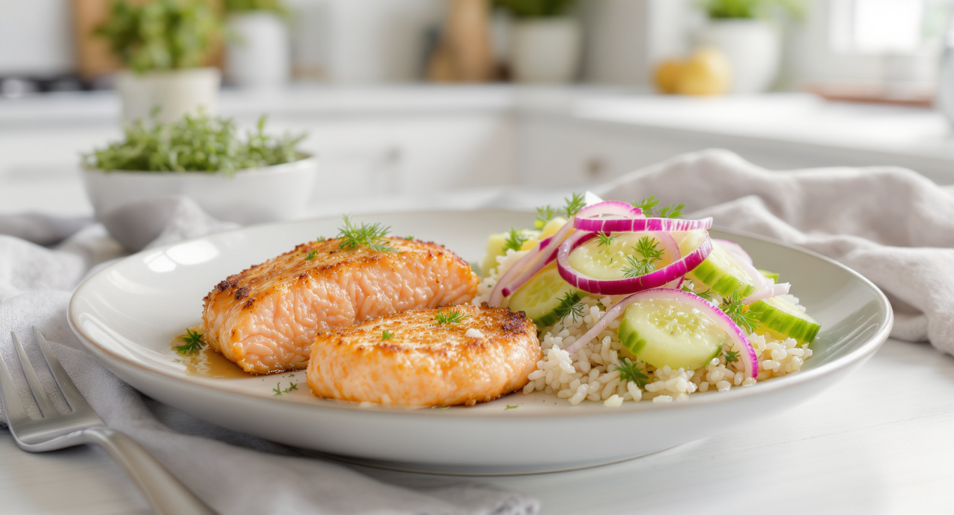 Salmon patties with salad
